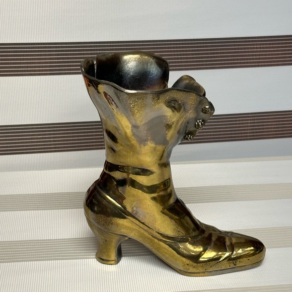 Vintage Gilded Solid Brass Victorian Boot Vase - Picture 8 of 14